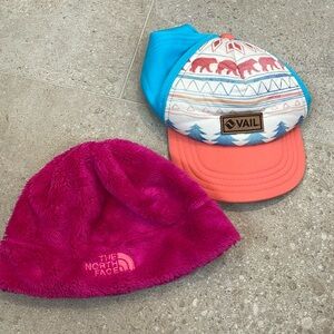 Vail Girls baby to toddler Ball Cap & North Face Pink Beanie